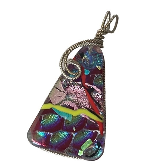 Dichroic Fused jewelry Mosaic Pendant Round Triangular Pendant - Picture 1 of 5